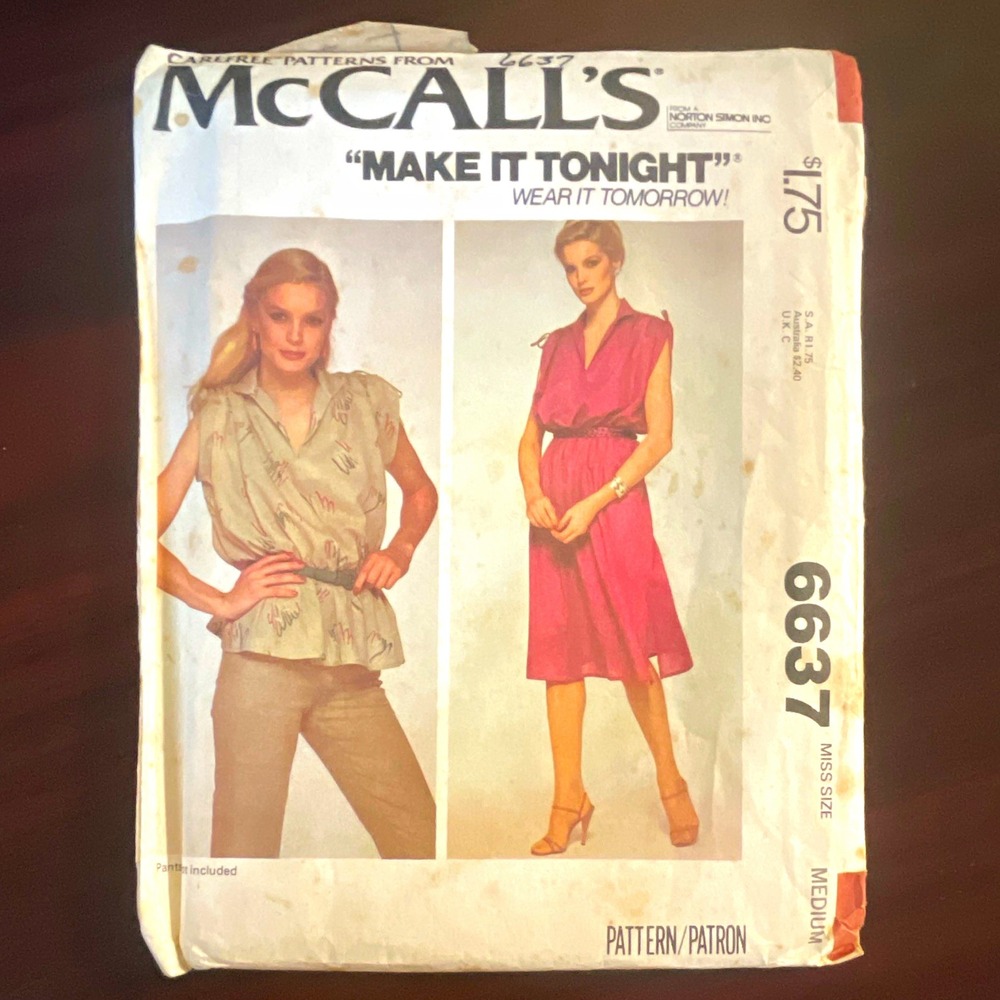 McCalls 6637 Make It Tonight Vintage Women Dress Top Sewing Pattern Size Medium